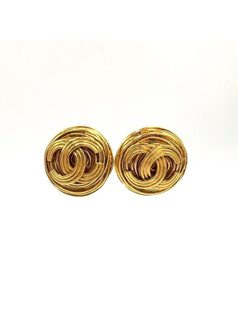 Chanel CC Logo Round Gold Plated Earrings